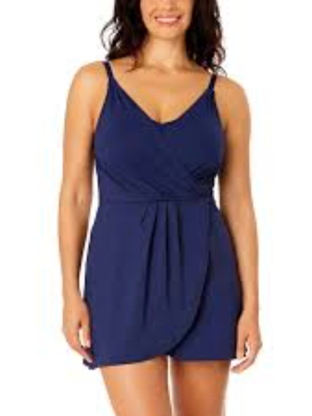 NWT Women's Navy Blue V-Neck Swim Dress Small